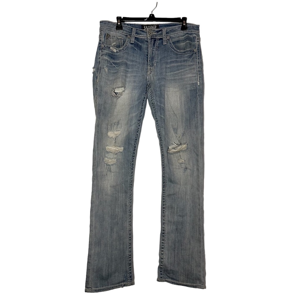 Salvage Buckle Men's Mayhem Straight Regular Fit Distressed Jeans 32L (32x33)
